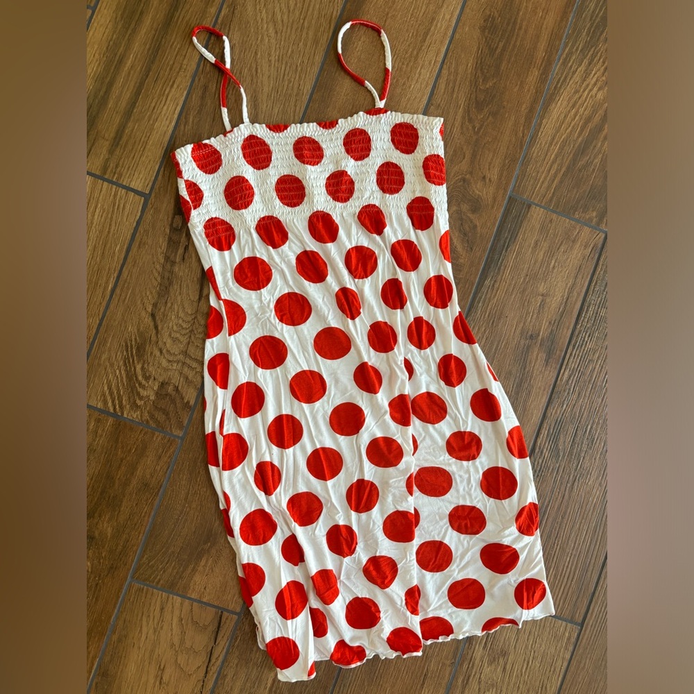 Serge Polka Dot Spagetti Strap Sundress White & Red, S/M
